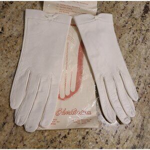 Vintage Womens Size S/M Ivory Soft Leather Formal 8.5" Gloves Bow Wrist
